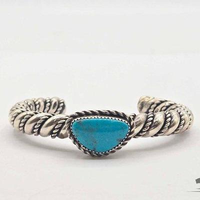 #242 • Handmade Native American Sterling Silver Turquoise Cuff, 105.88g
