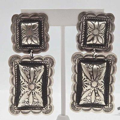 #427 • Handmade Native American Sterling Silver 2 Tier Concho Earrings, 26g
