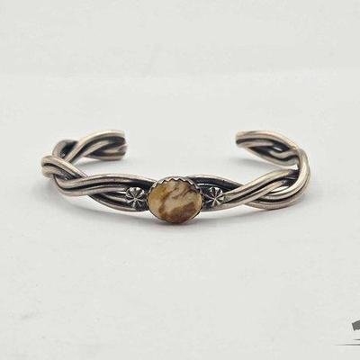 #562 • Handmade Native American Sterling Silver Jasper Cuff, 21.13g
