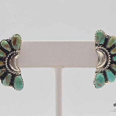 #530 • Handmade Native American Sterling Silver Half Moon Turquoise Earrings, 6g
