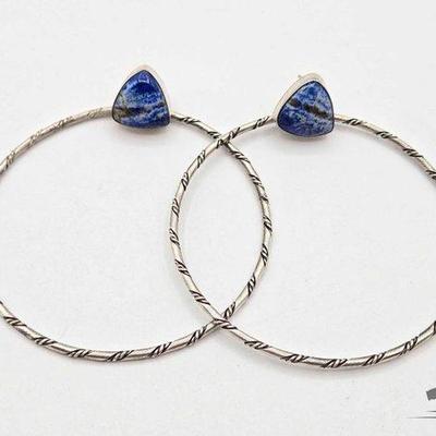 #475 • Handmade Native American Sterling Silver Hoop Earring with Lapis, 18g

