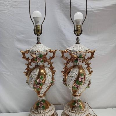 Capodimonte Style Cherub Porcelain Table Lamps