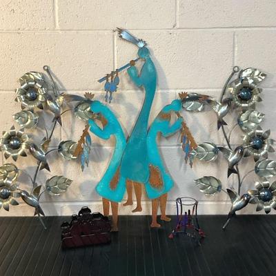 Kokopelli Metal Wall Art W/ Hummingbirds Wall Decor