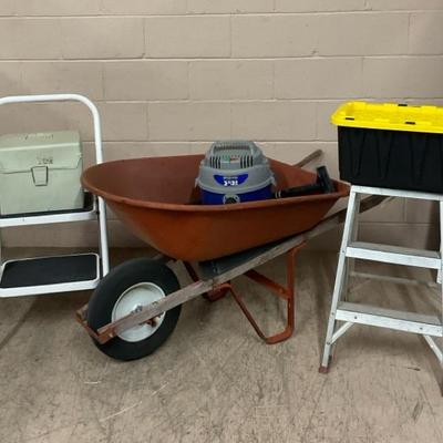 Wheelbarrow, Shop-vac, And Step Ladders
