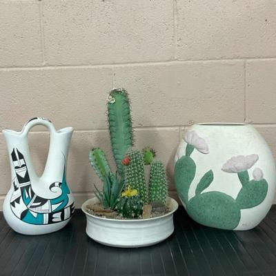 Cactus Dish Garden, Acoma Pueblo Wedding Vase, & 3D Cactus Planter Vase