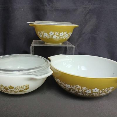 Pyrex Spring Blossom "Crazy Daisy" 3pc Nesting Mixing Bowls 