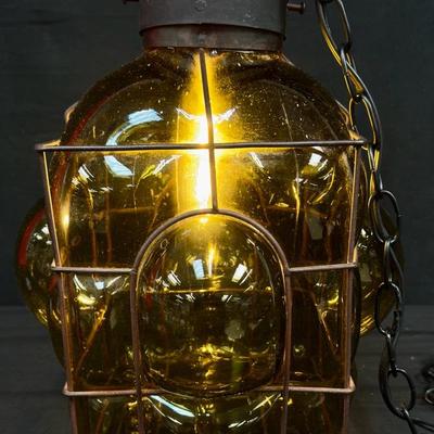 Green Caged Glass Blown Hanging Lantern 