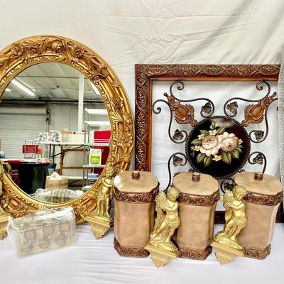 Large Gilt Framed Mirror, Metal Wall Art & More Decor 