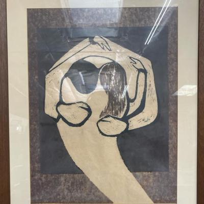 Woodblock Print “Woman Holding Baby” by Kaoru Kawano