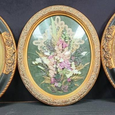Pair Of Original Vintage Floral Oil Paintings W/ Faux Pressed Flower Art