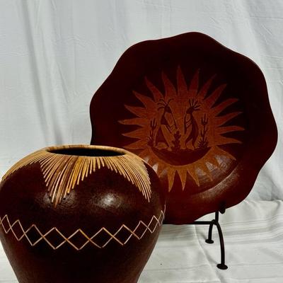 Southwestern Styled Terracotta Floor Vase & Kokopelli Plate! 