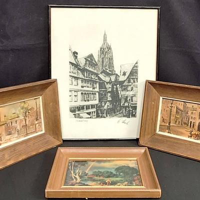 (1) Signed Etching, (3) Framed Art