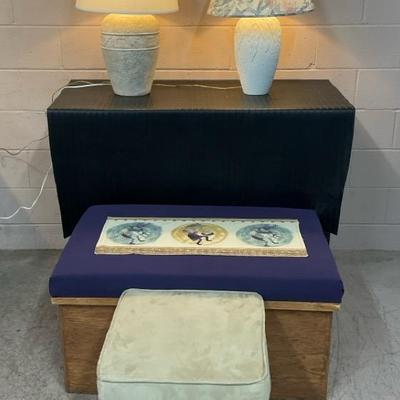 Storage Box, Table Lamps, & Velvet Stool