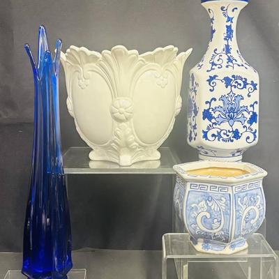 Jardiniere, Porcelain and Glass Vases