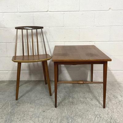 Danish Spindle Back Chair W/ MCM End Table 