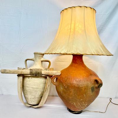 Aegean Terracotta Mediterranean Table Lamp & Vintage Water Jug 
