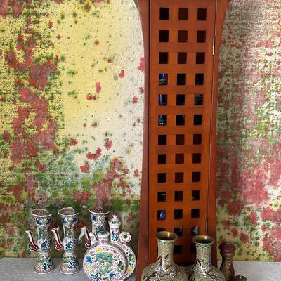Asian Cupboard And Vases 