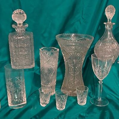 53 Set Of Bohemia Crystal Glasses, Cups, Vases, And Decanters
