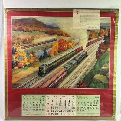 Sale Photo Thumbnail #214: Vintage 1951-52 Pennsylvania Railroad calendar with artwork by Grif Teller, shrink wrapped foam on matte board, preview for condition, 30” x 30 1/2”
