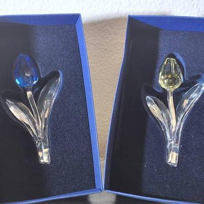 Swarovski Crystal Tulip Flowers - Set of 2 (Blue & Yellow)