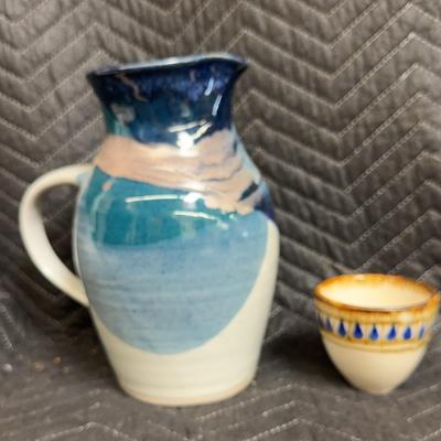 Handcrafted Studio Pottery Pitcher & Mini Goblet Cup – Signed