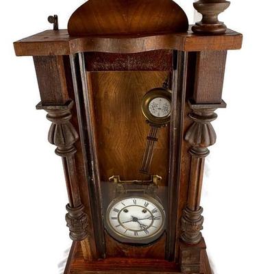 Antique Wall Clock with Ornate Brass Pendulum 