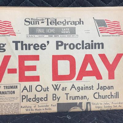 ???? V-E Day Newspaper Re-Issue – Pittsburgh Sun-Telegraph – May 8, 1945