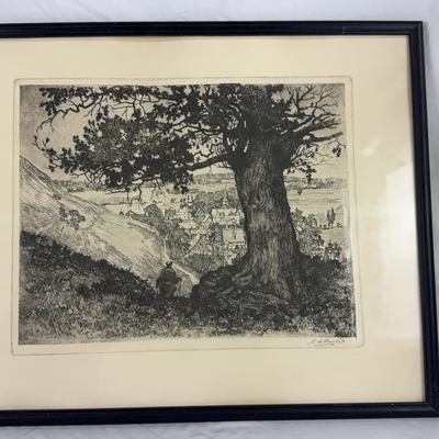 Cornelius A. Bartels, "Schwalenberg from the Hill" Etching B&B Print Art