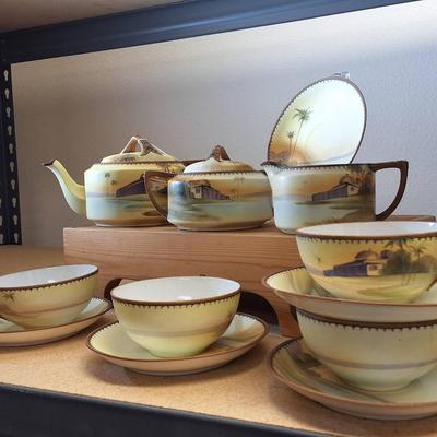 Hand-Painted Nippon Tea Set with Desert Mission Scene – 11 Pieces