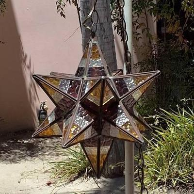 Moravian-Style Stained Glass Star Pendant Light Fixture