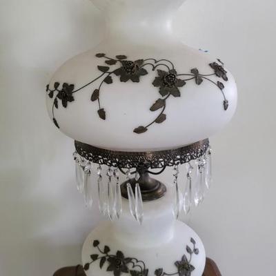 Hurricane Lamp Applied Bronze Flowers
