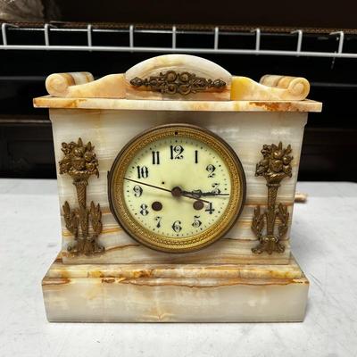 Onyx Mantel Clock w/ French Influence
