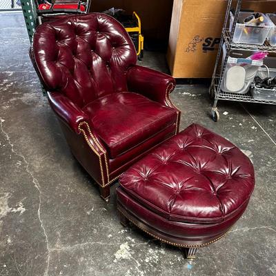 Hancock & Moore Tufted Leather Club Chair & Ottoman
