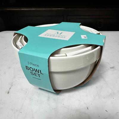 Martha Stewart 3-Piece Ceramic Mixing Bowl Set, White