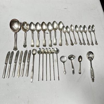 Silver Plate and Stainless Steel Flatware, 33 Pieces
