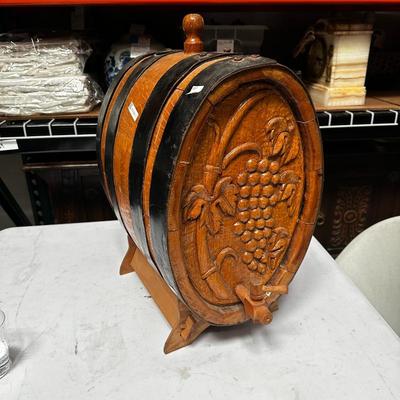 Oak Wine Casket w/ Grapevine Carvings & Spigot