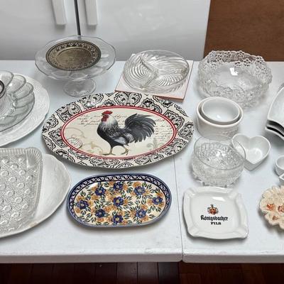 Polish Pottery Platter, Cranberry Decorativ Plate, Assorted Cut Glass Bowls And More!