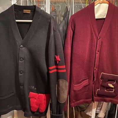 2 Men's Letterman Cardigan Sweaters - Wool 