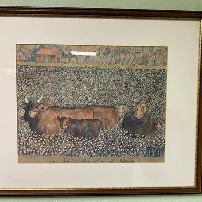 2 Watercolor Prints - Guy Bennet The Road To Maui, My Friends The Cows at Makawao.  