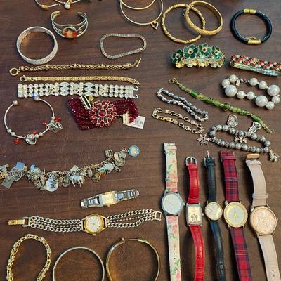 Jewelry Lot Including Vintage Charm Bracelet, Bracelets & Watches 