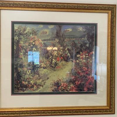 Large Floral Print Titled "The Greenhouse" with Gold Frame 
