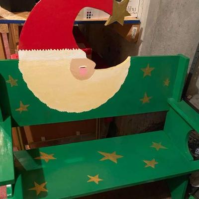 Santa Bench - Super Cute Folk Art Christmas Holiday Bench