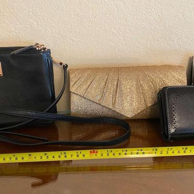 4 Handbags Including Michael Kors Leather, Gold Sparkle Clutch
