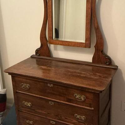 Antique Wood Dresser with Mirror