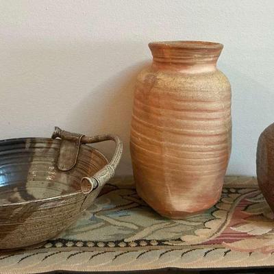 Set Of Two Pottery Vases And Bowl