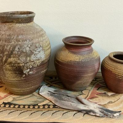 Set Of Three Local Pottery Vases And Paper Weight 