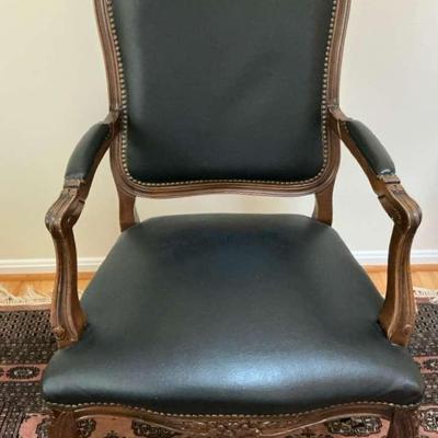 Wood And Leather Look Riveted Armchair 