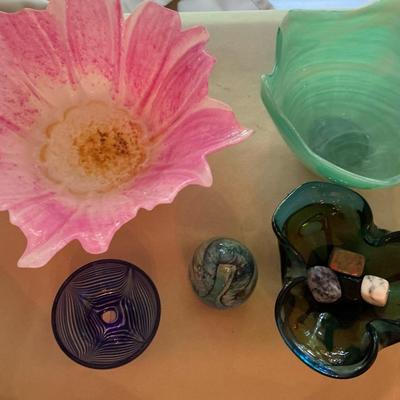 Blown Glass Bowls And Paperweight