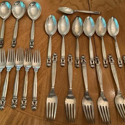 Georg Jensen Sterling Silver Acorn Flatware 22pc 