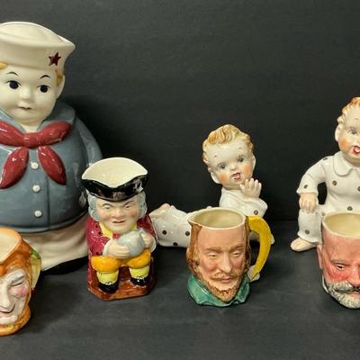 English & Japanese Porcelain Figures, Figural Pitchers, & Bank